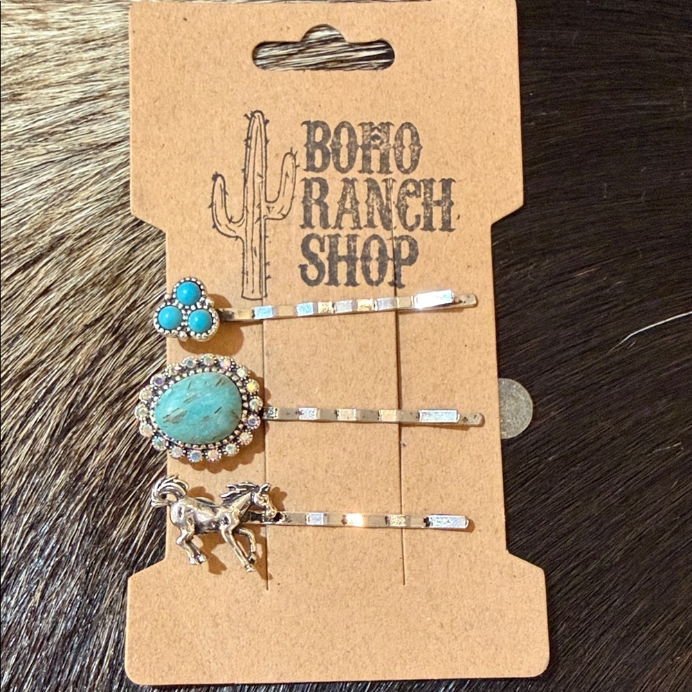 Kids Turquoise & Silver Hair Pin Set